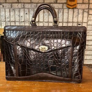 Jackson Brown Faux Pebbled Leather Laptop Document Accordion Briefcase Bag